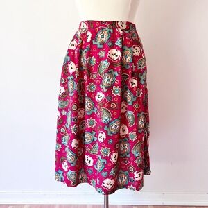 Vintage Midi Skirt‎ Magenta Pink Southwestern Geometric Print Southwestern 80s